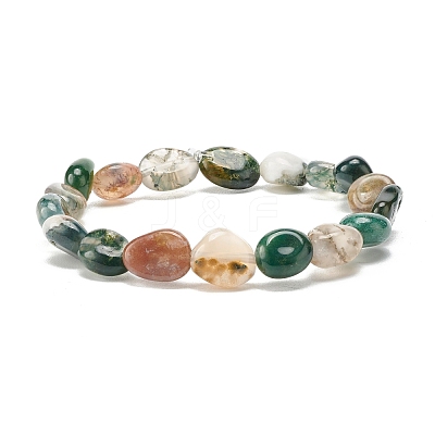 Natural Moss Agate Nuggets Beads Stretch Bracelet BJEW-JB07145-02-1