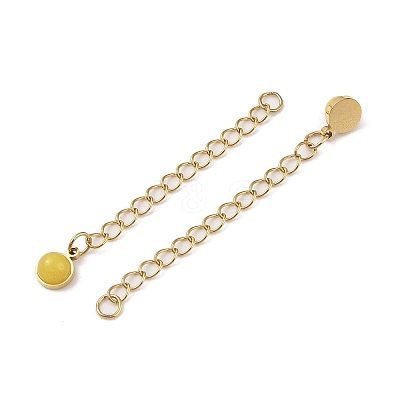 Ion Plating(IP) 316 Surgical Stainless Steel Curb Chain Extender with Natural  Dyed Jade Round Charm High Polished STAS-A097-01G-12-1