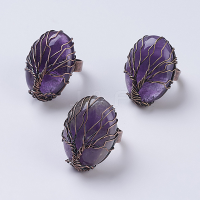 Natural & Synthetic Mixed Stone Adjustable Finger Ring RJEW-E436-03-1