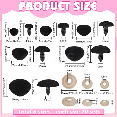 6 Styles Triangle PS Plastic with Goose Down Craft Safety Nose FIND-PH0027-33A-1