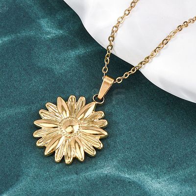 304 Stainless Steel Flower Pendant Necklaces NJEW-H059-30B-G-1