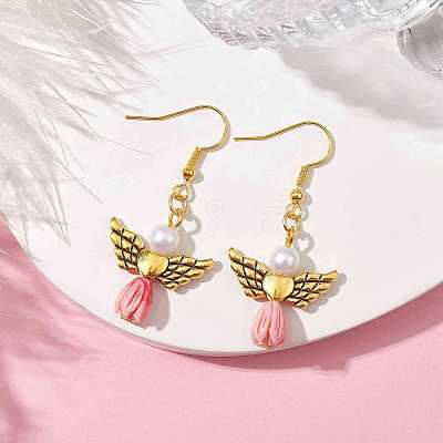 Angel Antique Golden Alloy & Resin Dangle Earrings EJEW-JE05686-09-1