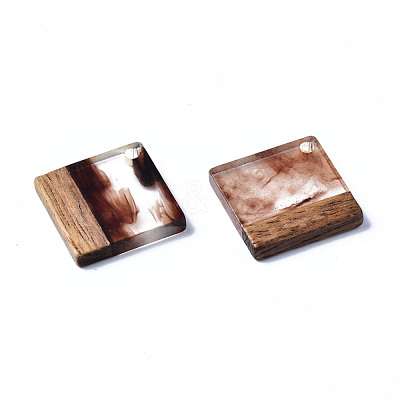 Transparent Resin & Walnut Wood Pendants RESI-T035-31B-1