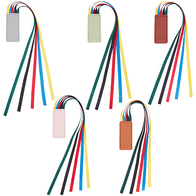 5Pcs 5 Colors Colorful Ribbon PU Leather Bookmarks AJEW-CP0003-86A-1