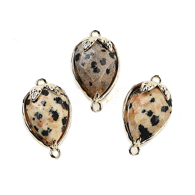 Natural Dalmatian Jasper Faceted Teardrop Connector Charms G-B081-03G-10-1