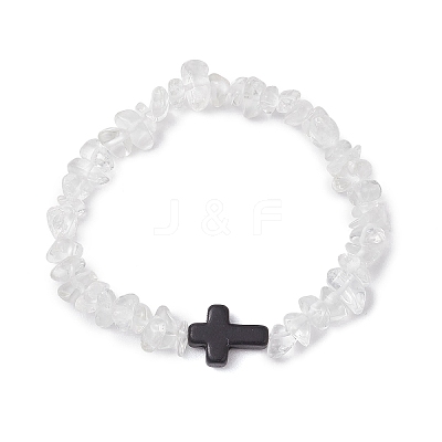 Natural Quartz Crystal Chips Stretch Bracelets for Women Men BJEW-JB11341-10-1