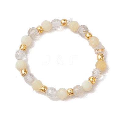 Natural Rutilated Quartz Beaded Stretch Rings RJEW-JR00867-05-1