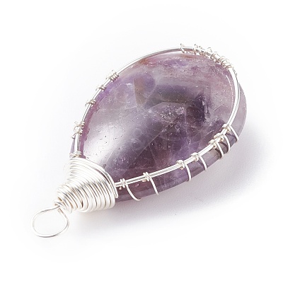 Natural Amethyst & Natural Tiger Eye & Natural Green Fluorite & Natural Rose Quartz & Natural Quartz Crystal Pendants PALLOY-JF01307-1