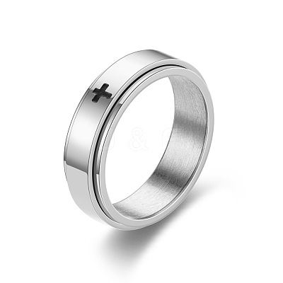 Cross Pattern 304 Stainless Steel Rotatable Finger Rings FS-WGAA8E6-03-1