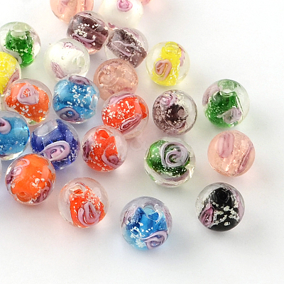Handmade Luminous Inner Flower Lampwork Beads LAMP-R129-10mm-M-1