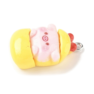 Cute Pig Theme Opaque Resin Pendants RESI-V005-007F-1