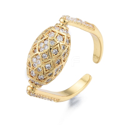 Clear Cubic Zirconia Oval Open Cuff Ring RJEW-G261-21G-1