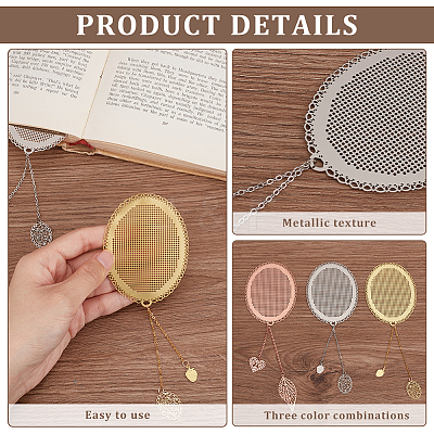 6Pcs 3 Colors Brass Bookmarks AJEW-PH0012-51-1