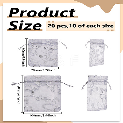 20Pcs 2 Styles Heart Printed Organza Bags OP-LP0001-04-1