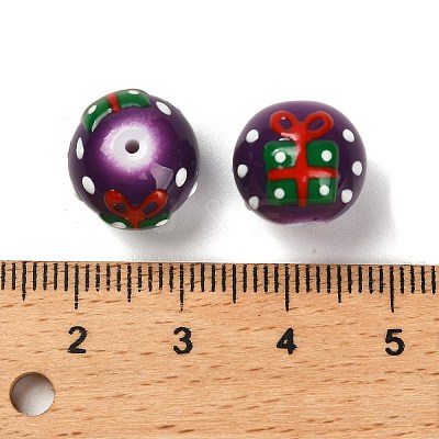 Christmas Theme Baking Paint Glass Beads LAMP-I028-08C-1