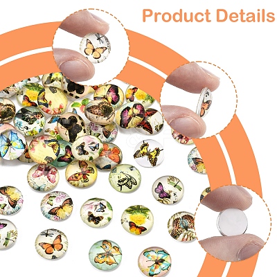 60Pcs Half Round with Butterfly Glass Cabochons GGLA-FS0001-16B-1
