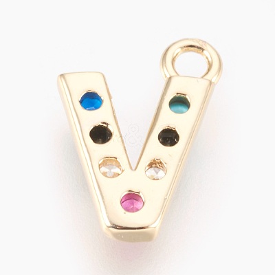 Brass Micro Pave Cubic Zirconia Charms LS-ZIRC-F089-01G-V-1