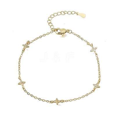 Brass Micro Pave Clear Cubic Zirconia Star Link Chain Bracelets KK-CBAED06-05G-1