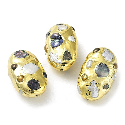 Rack Plating Brass Beads with Baroque Natural Keshi Pearl KK-K348-14G-1