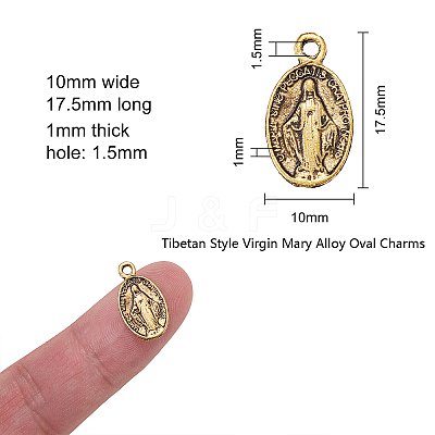 Tibetan Style Virgin Mary Alloy Oval Pendants PALLOY-CJ0001-02-1