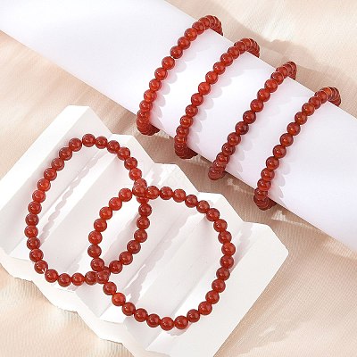 Natural Red Agate Beaded Stretch Bracelets BJEW-D446-B-26-1