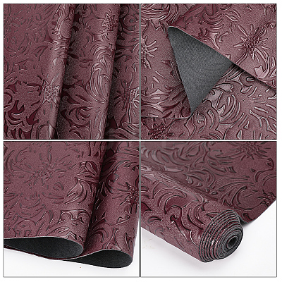 1 Sheet Embossed Flower Pattern Imitation Leather Fabric DIY-CL0002-19B-1