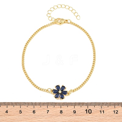Brass Pave Cubic Zirconia Flower Link Bracelets for Women KK-CBA68DA-07A-G-1