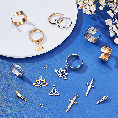 DIY Cone Lotus Sword Stainless Steel Charms Cuff Ring Making Kit DIY-SC0026-09-1