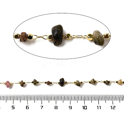 Handmade Natural Multicolor Tourmaline Chip Beaded Chains CHC-F020-10G-02-1