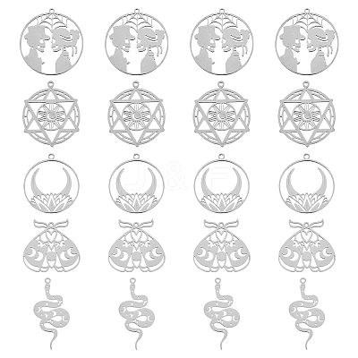 20Pcs 5 Styles 201 Stainless Steel Pendants STAS-DC0013-89-1