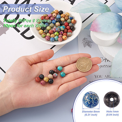 90Pcs 9 Color Natural Imperial Jasper Beads G-KS0001-14-1
