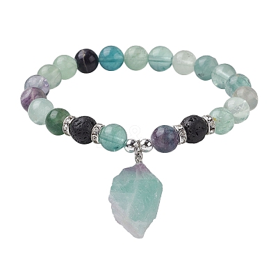 Natural Fluorite Beaded Stretch Bracelets BJEW-JB10070-01-1