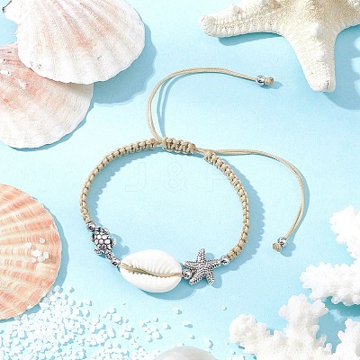 Natural Cowrie Shell Braided Bead Bracelets for Women BJEW-JB11765-05-1