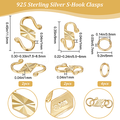 4Pcs 2 Size 925 Sterling Silver S-Hook Clasps FIND-BBC0002-74G-1