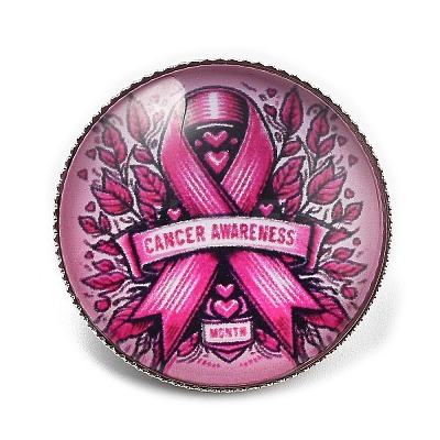 Breast Cancer Awareness Ribbon Glass Brooches JEWB-L019-01J-1