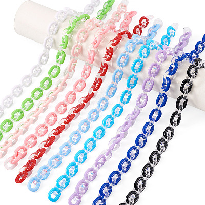 10Pcs 10 Colors Acrylic Oval Link Chain HJEW-TAC0177-1