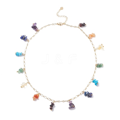 Synthetic & Natural Mixed Gemstone Chips Pendant Necklace NJEW-JN03855-1