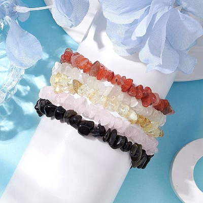 12 Constellation Natural Mixed Gemstone Chip Beaded Stretch Bracelets Sets for Women Men BJEW-JB10264-10-1