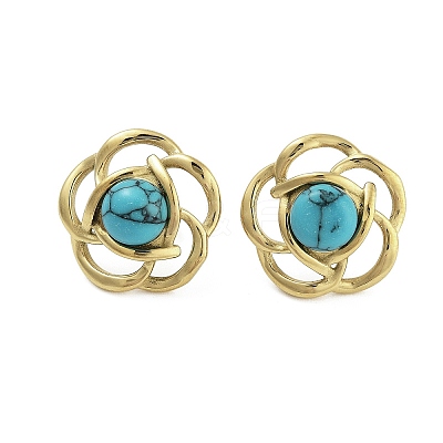 Ion Plating(IP) 304 Stainless Steel & Synthetic Turquoise Beaded Stud Earrings for Women EJEW-N054-36G-1