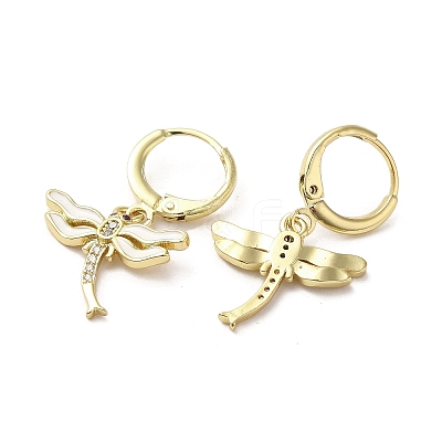 Dragonfly Golden Brass Dangle Leverback Earrings EJEW-L268-011G-02-1