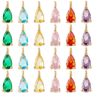 24Pcs 6 Colors Golden Brass Micro Pave Cubic Zirconia Charms KK-GA0001-68-1