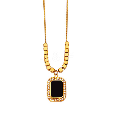 Rectangle 304 Stainless Steel Pave Glass Pendant Necklaces for Women FS-WGC7C9F-01-1
