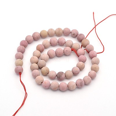 Frosted Round Natural Rhodonite Beads Strands G-E302-105-8mm-1