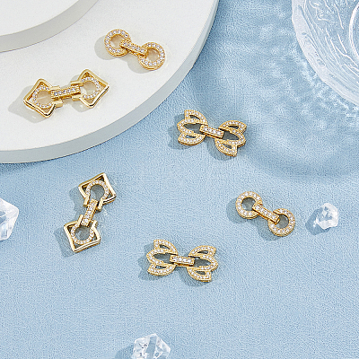 6Pcs 3 Styles Rack Plating Brass Micro Pave Clear Cubic Zirconia Fold Over Clasps KK-HS0001-02G-1
