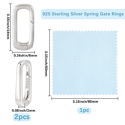 925 Sterling Silver Spring Gate Rings with Double Sided Suede Fabric Silver Polishing Cloth STER-BBC0009-26-1