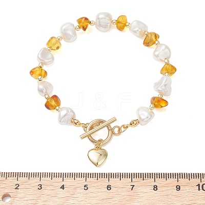 Natural Amber & Shell Pearl Beaded Bracelets for Women BJEW-JB13655-1