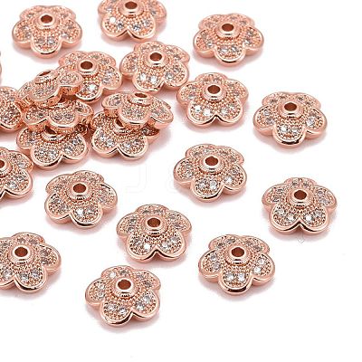 5-Petal Brass Micro Pave Clear Cubic Zirconia Bead Caps X-ZIRC-P001-31RG-1
