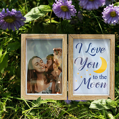 Word I Love You To The Moon Wood Picture Frames Box AJEW-FG0004-02C-1