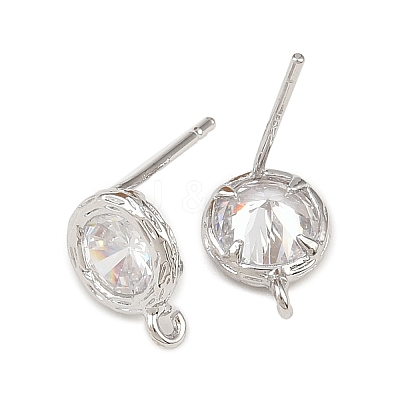 Brass Micro Pave Clear Cubic Zirconia Stud Earring Findings KK-Z133-01P-01-1
