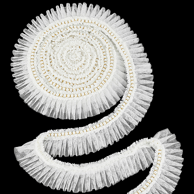 4 Yards Polyester Pleated Lace Trim OCOR-WH0085-42A-1